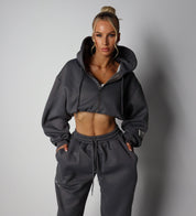 ‘BASE’ CROPPED HOODIE - SMOKE **FREE GIFT**