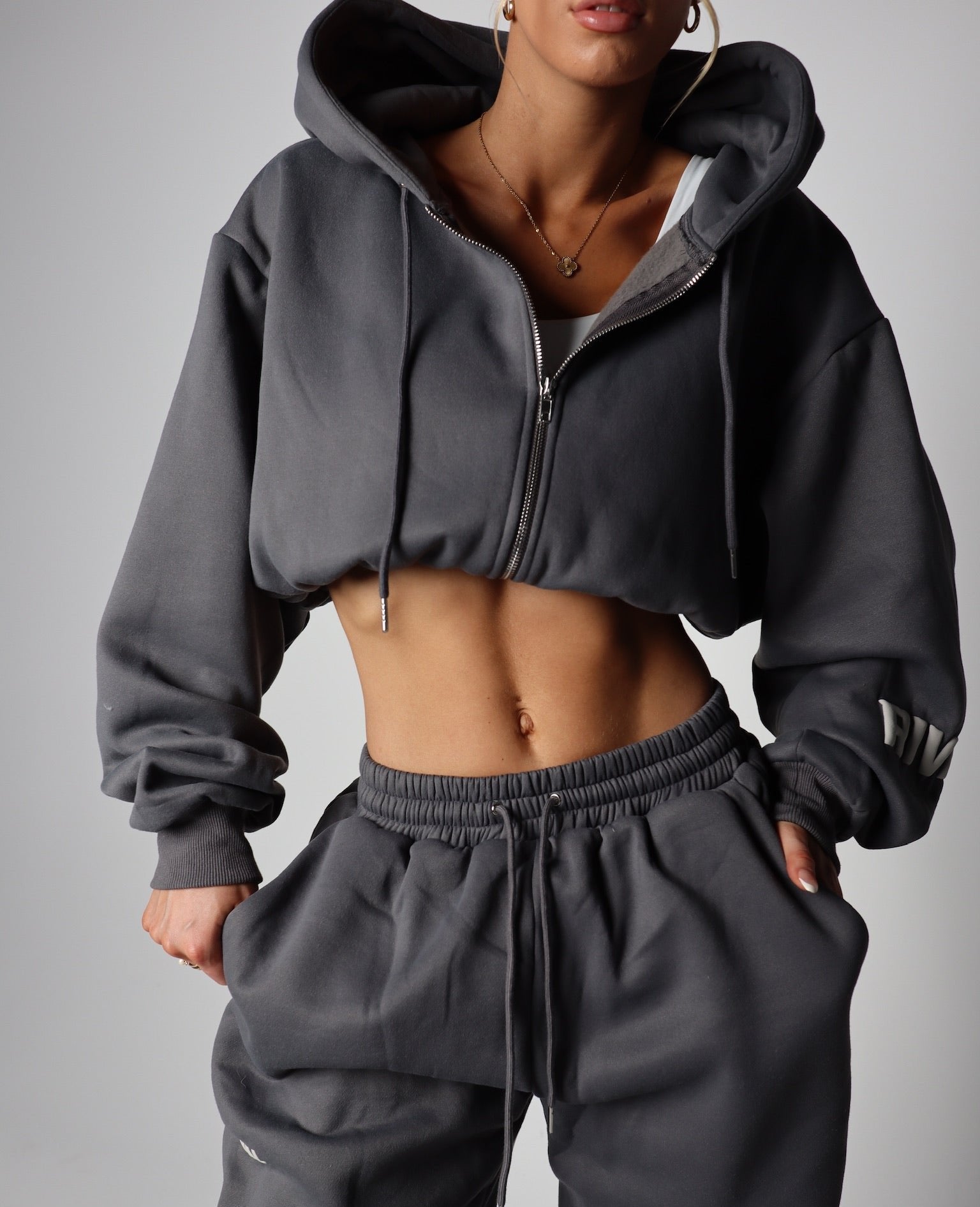 ‘BASE’ CROPPED HOODIE - SMOKE **FREE GIFT**