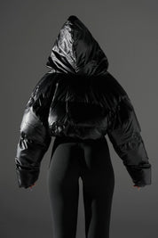 ‘VENOM’ Wet Look Cropped Puffer - Black