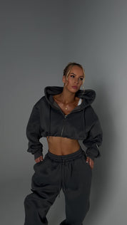 ‘BASE’ CROPPED HOODIE - SMOKE **FREE GIFT**